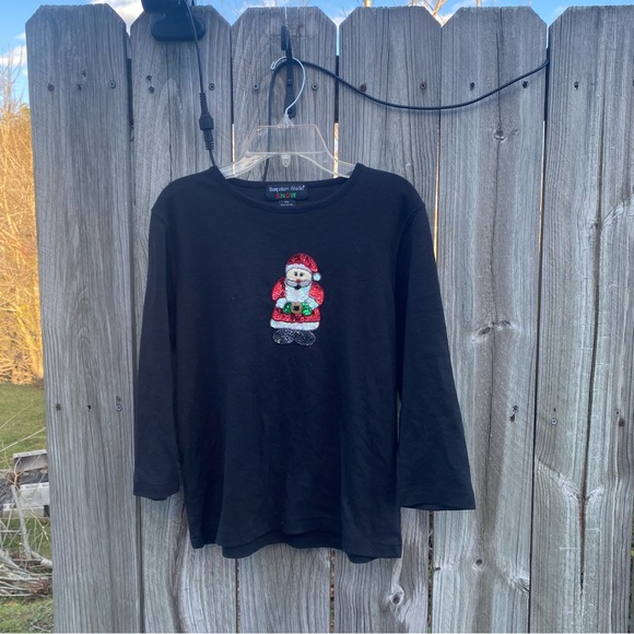 hampshire studio Tops - Vintage Hampshire Studio‎ SNOW embellished Santa Claus Long Sleeve PS
